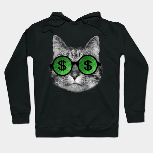 Wealthy cat wearing green dollar sign sunglasses Hoodie by Purrfect